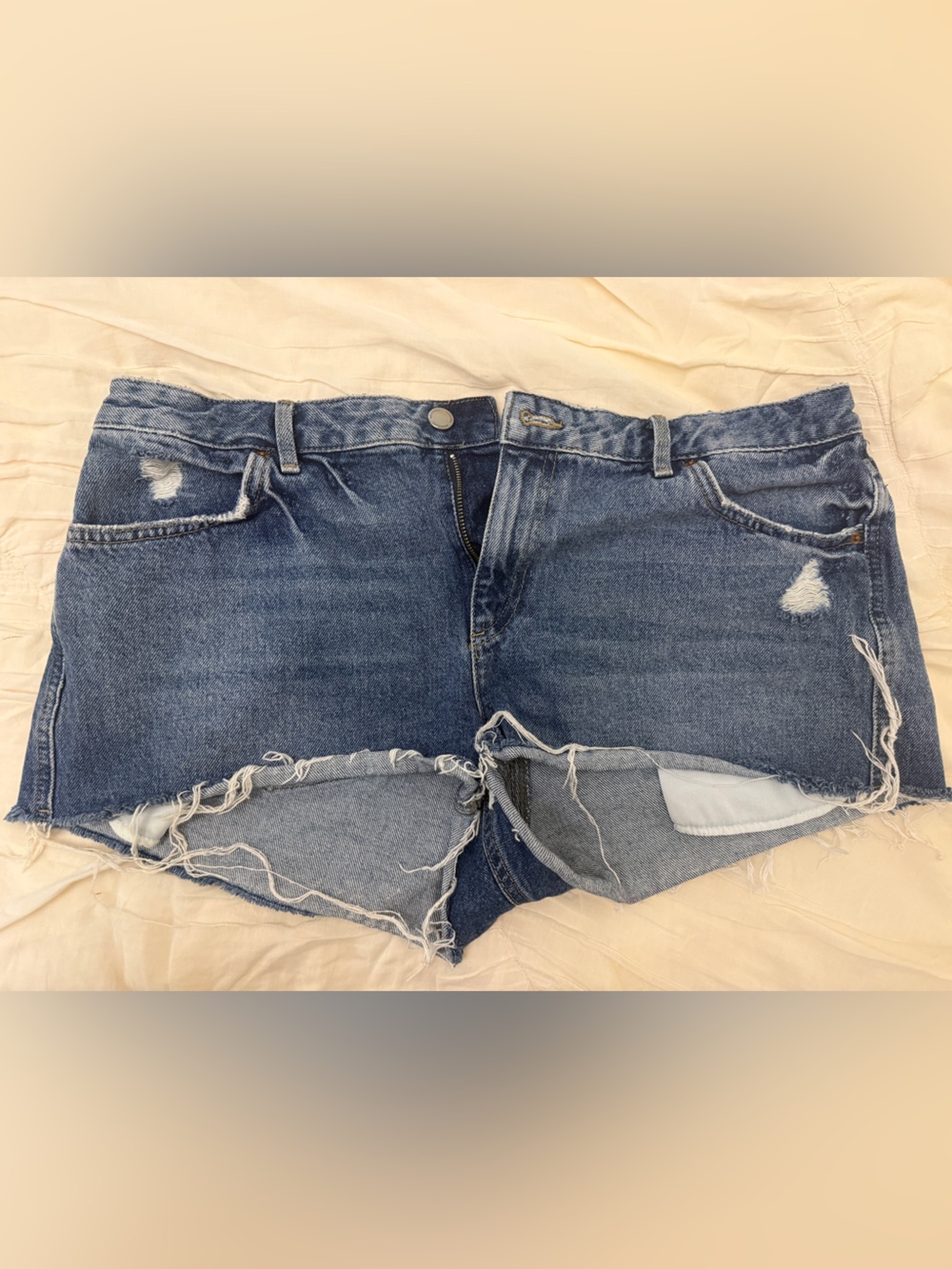 Topshop Distressed Blue Denim Cutoff Shorts